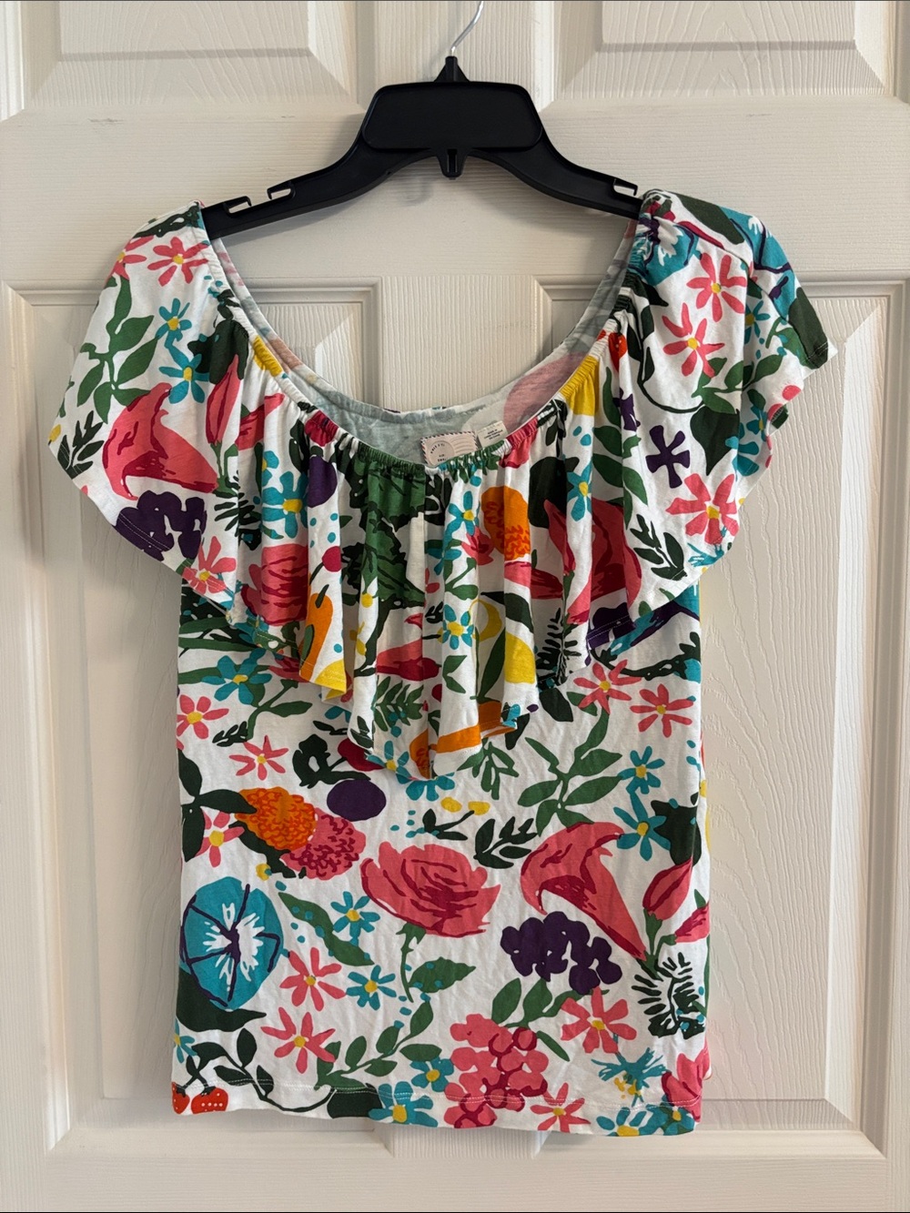 Women’s Floral Off-Shoulder Ruffle Tunic Top - White Multicolor